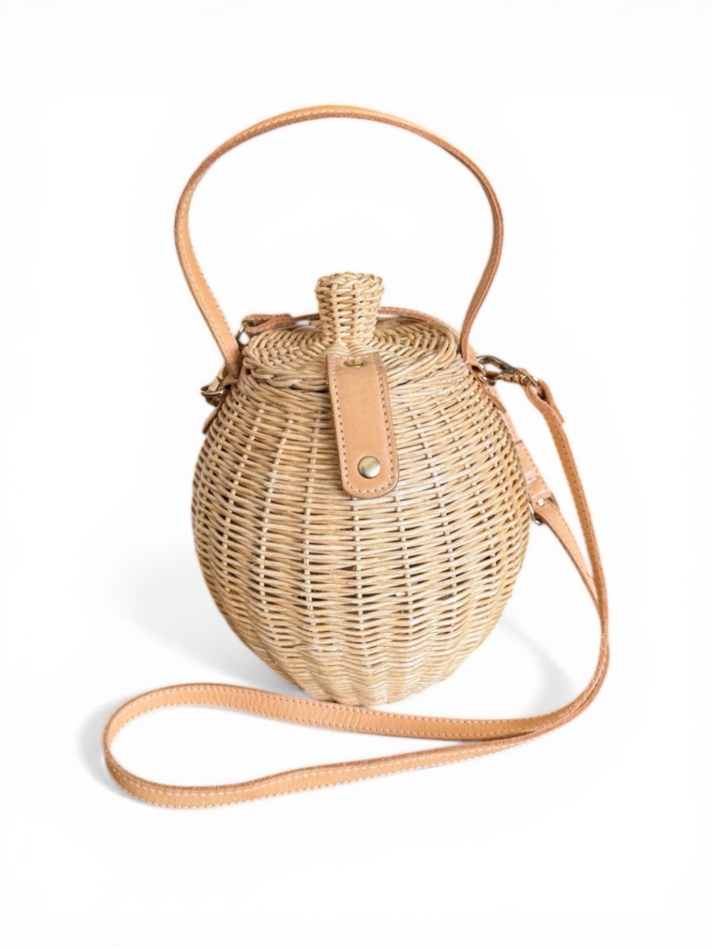 Ulla Johnson Tatou Wicker Basket Crossbody/Top Handle Bag Natural Leather Trim